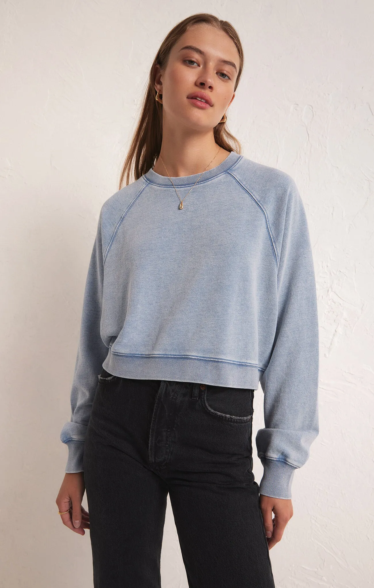 ZSupply 'Crop Out Knit Denim Sweatshirt'